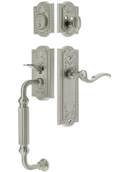 Parthenon Entry Lock Set in Satin Nickel Finish with Left-Handed Bellagio Lever and